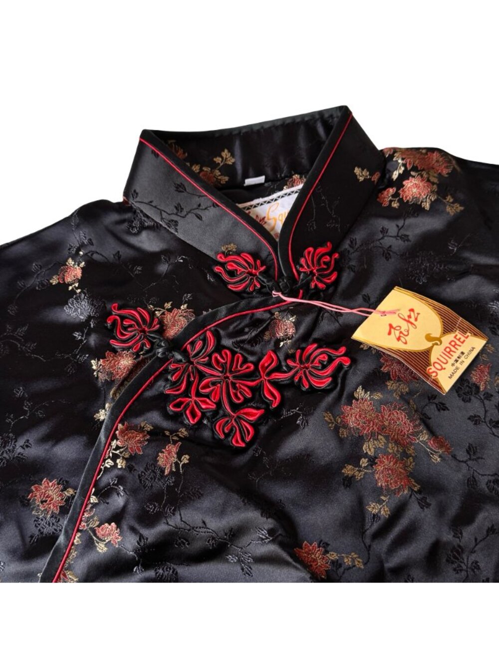 NWT Vintage 90s Salz Squirrel Cheongsam Maxi Dress Sz XL Satin Mandarin Asian - Picture 8 of 16